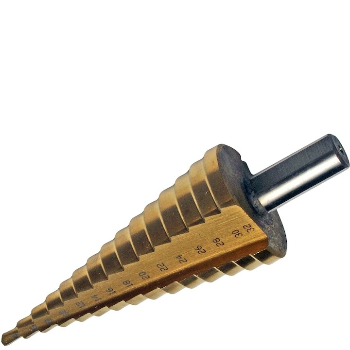 Burghiu conic in trepte, acoperit cu titan, din otel, 4-32 mm [2]