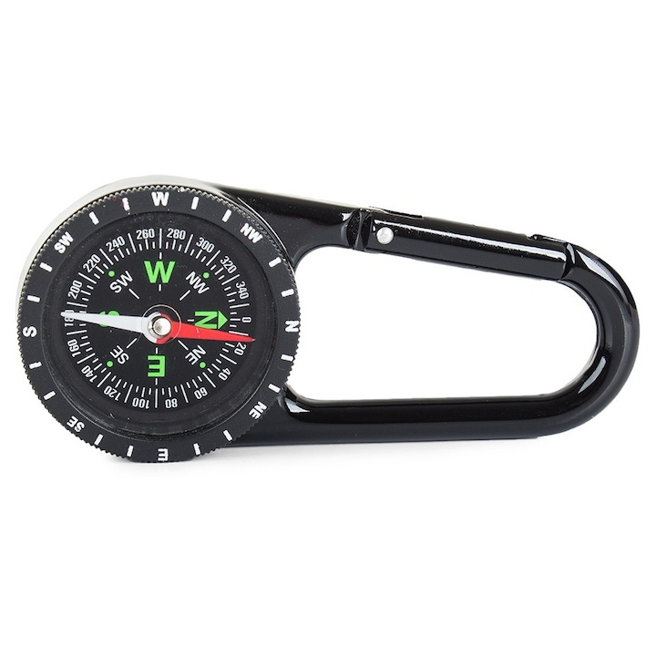 Busola de buzunar cu carabina metalica, orientare precisa, cadran clar cu gradatii, pentru camping drumetii explorare si supravietuire, neagra [7]