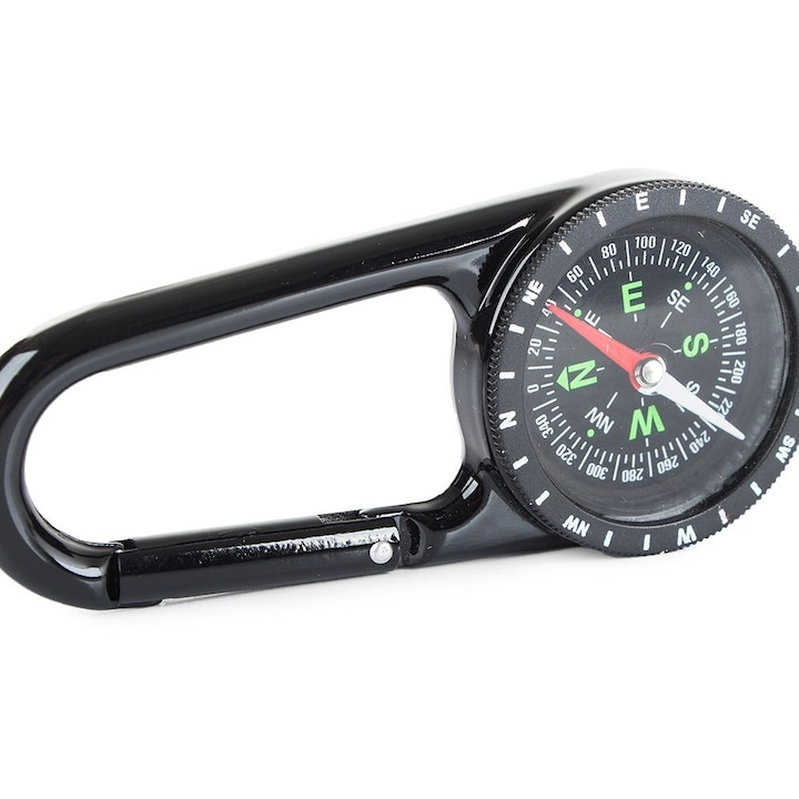 Busola de buzunar cu carabina metalica, orientare precisa, cadran clar cu gradatii, pentru camping drumetii explorare si supravietuire, neagra [10]