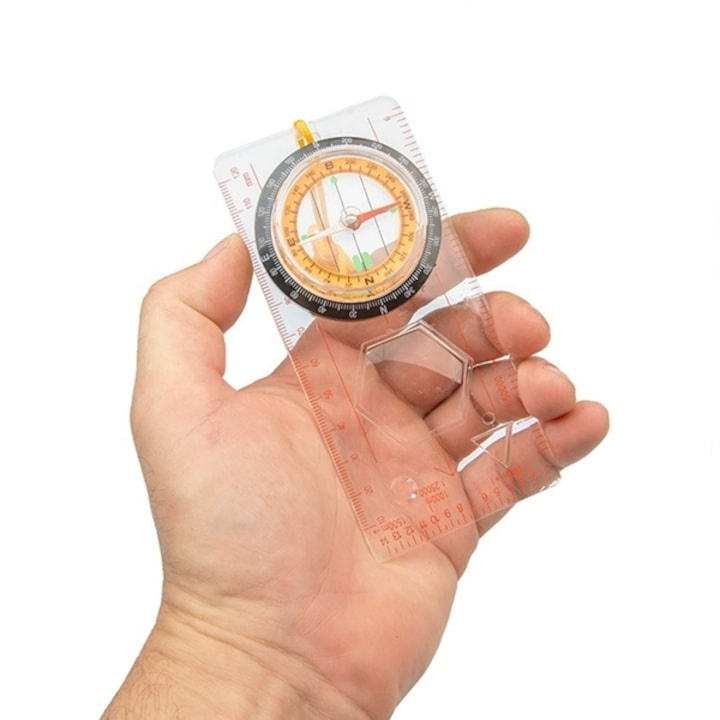 Busola de orientare profesionala cu cartografiere, lupa, scale 1:25000 si 1:50000, snur transport, camping, 12.7 cm [4]