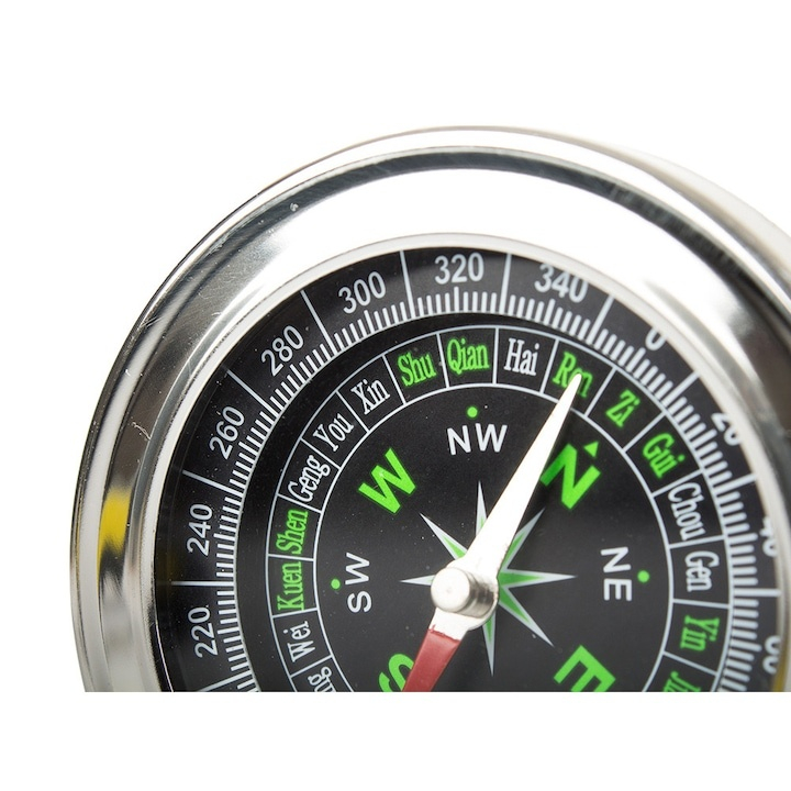 Busola mare de buzunar metalica 80 mm, cadran mare, precizie 5 grade, pentru camping, drumetii, orientare, argintie [7]