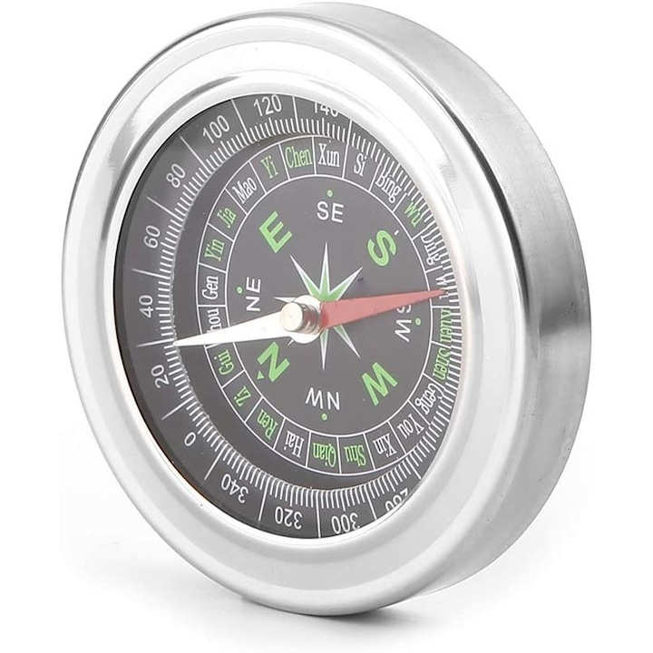 Busola metalica compacta pentru drumetii, cu cadran gradat si carcasa rezistenta, diametru 7.5 cm, argintiu [5]