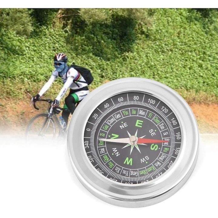 Busola metalica compacta pentru drumetii, cu cadran gradat si carcasa rezistenta, diametru 7.5 cm, argintiu [3]