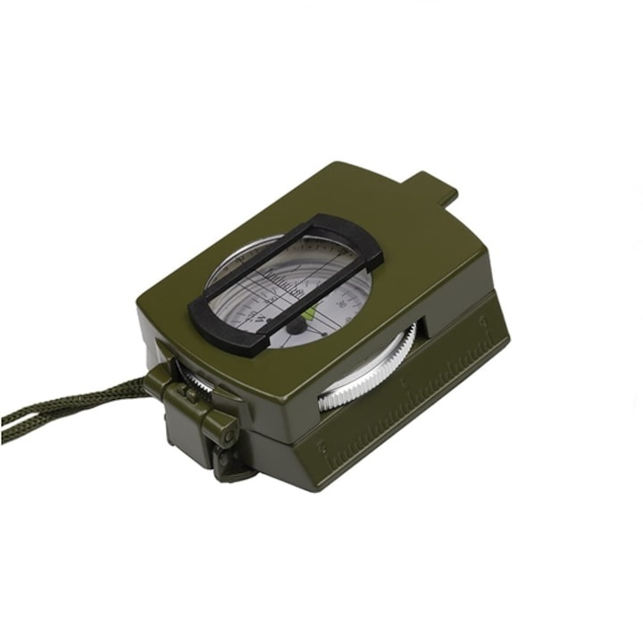 Busola metalica profesionala verde militar, navigatie precisa cu vizor, nivela si cadran lichid, drumetii outdoor, 57 mm [5]