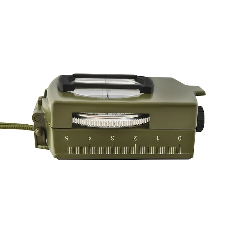 Busola militara cu capac de protectie, corp metalic, reper prismatic, cadran luminos, husa si snur incluse, ideala pentru drumetii si orientare in teren, verde militar [8]