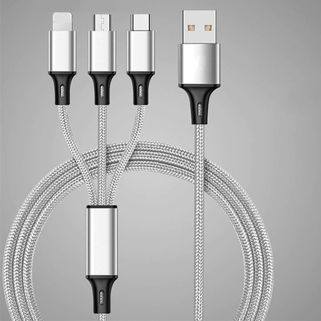 Cablu incarcare rapida telefon 3in1,micro USB,type C,iphone,lungime 115 cm - Gri [3]