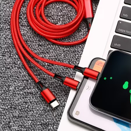 Cablu incarcare rapida telefon 3in1,micro USB,type C,iphone,lungime 115 cm - Rosu [3]
