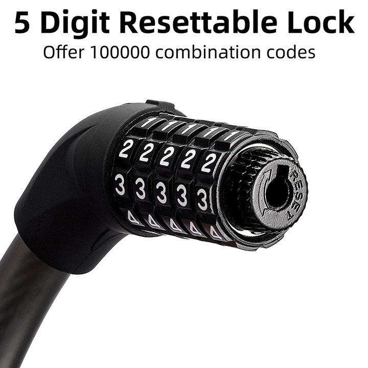 Cablu antifurt cu cifru pentru bicicleta, 87 cm lungime, diametru 17 mm, din otel, negru [4]