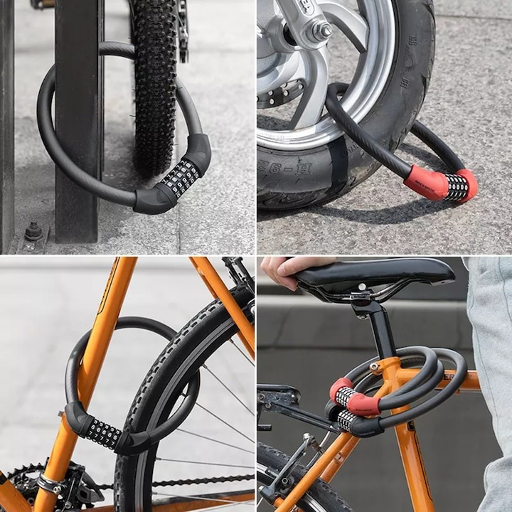 Cablu antifurt cu cifru pentru bicicleta, 87 cm lungime, diametru 17 mm, din otel, negru [6]