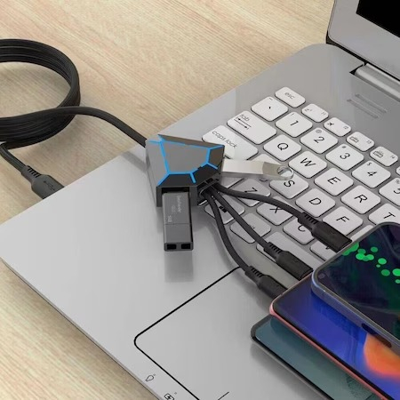 Cablu de incarcare telefon 5in1 cu micro USB,type C,iphone si 2x USB - Negru [3]