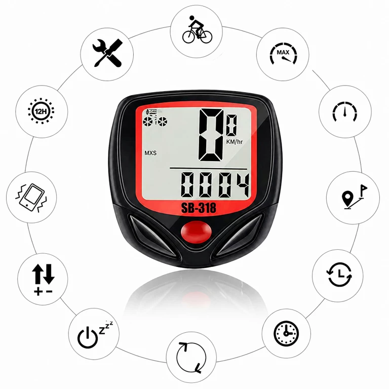Calculator de bicicleta negru 46 x 46 mm, 15 functii, cu fir, display LCD iluminat [6]