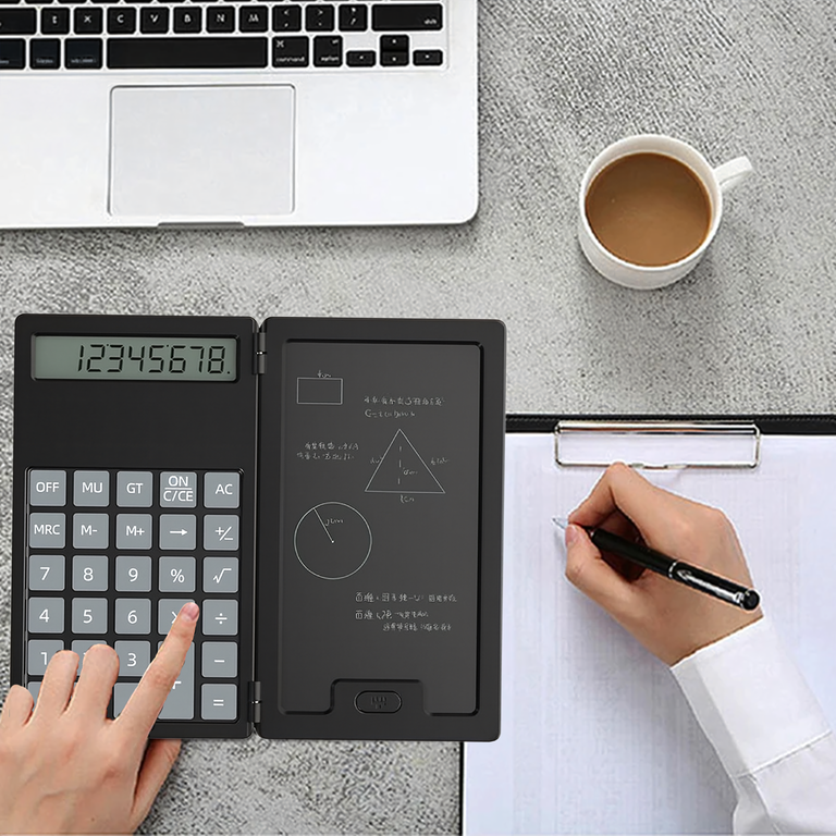 Calculator negru 5 inch cu tableta LCD de scris, stylus inclus, design pliabil 2 in 1, compact pentru scoala, birou si calcule rapide [3]