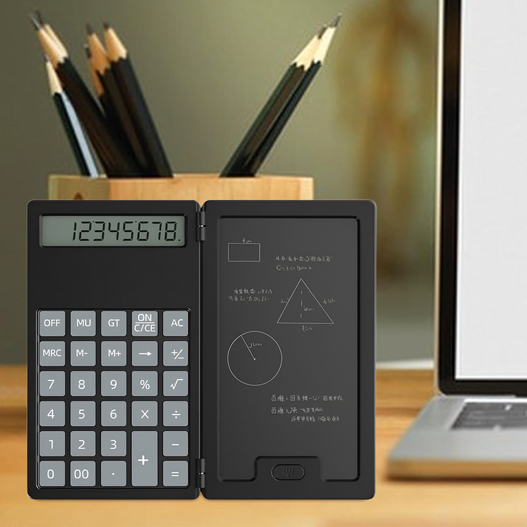 Calculator negru 5 inch cu tableta LCD de scris, stylus inclus, design pliabil 2 in 1, compact pentru scoala, birou si calcule rapide [5]