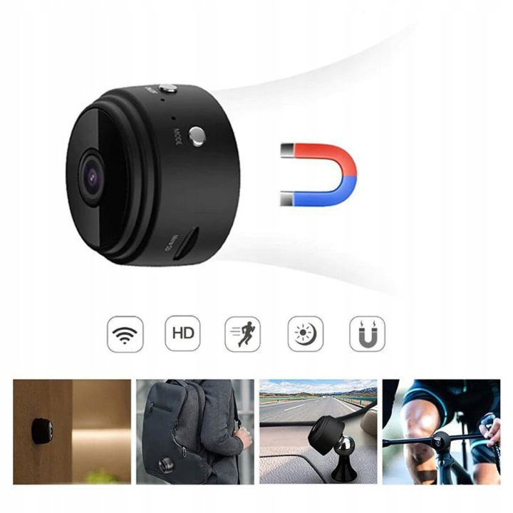 Camera de supraveghere WiFi Full HD 1080p, detectare miscare, suport magnetic 360°, inregistrare pe card microSD, acumulator reincarcabil, negru [4]