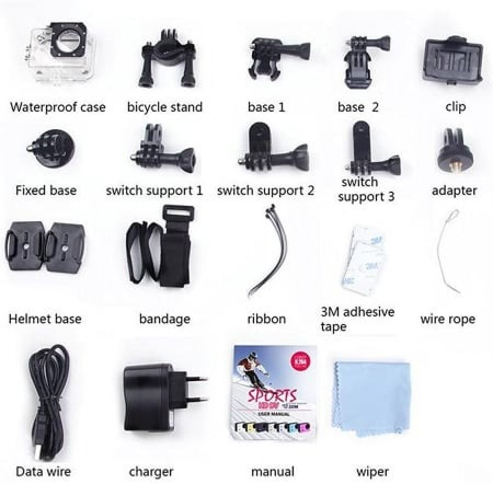 Camera sport tip gopro 1080 cu toate accesoriile incluse,rezistenta la apa - Culoare aleatorie [3]