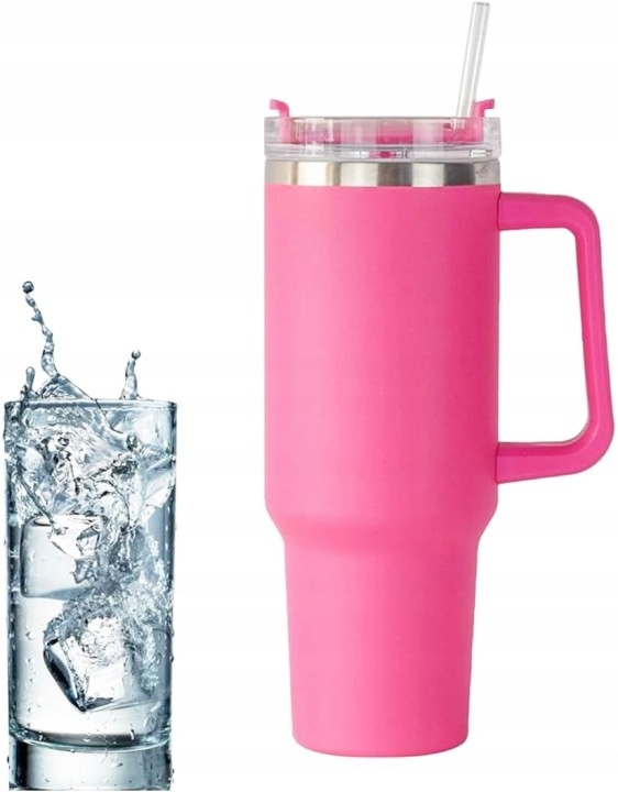 Cana termos, cu pai, otel inoxidabil, plastic fara BPA, 1200 ml, pentru bauturi calde si reci, roz [7]