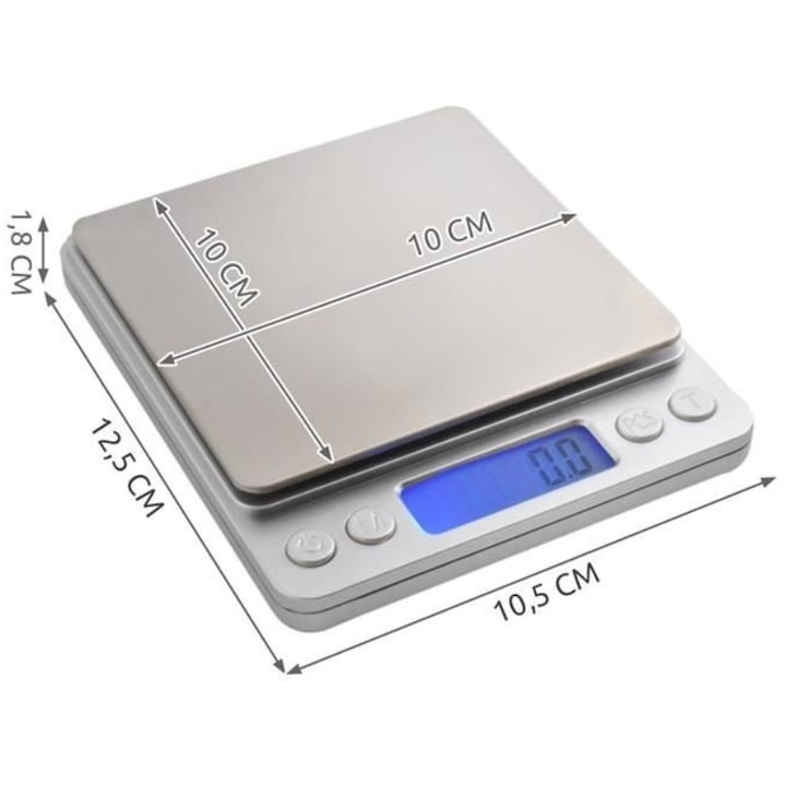 Cantar de bucatarie de precizie 0.1 g, electronic, cu functie de numarare, TARA, suport de cantarire detasabil, auto-off, 2000 x 0.1 g, gri platinat [12]