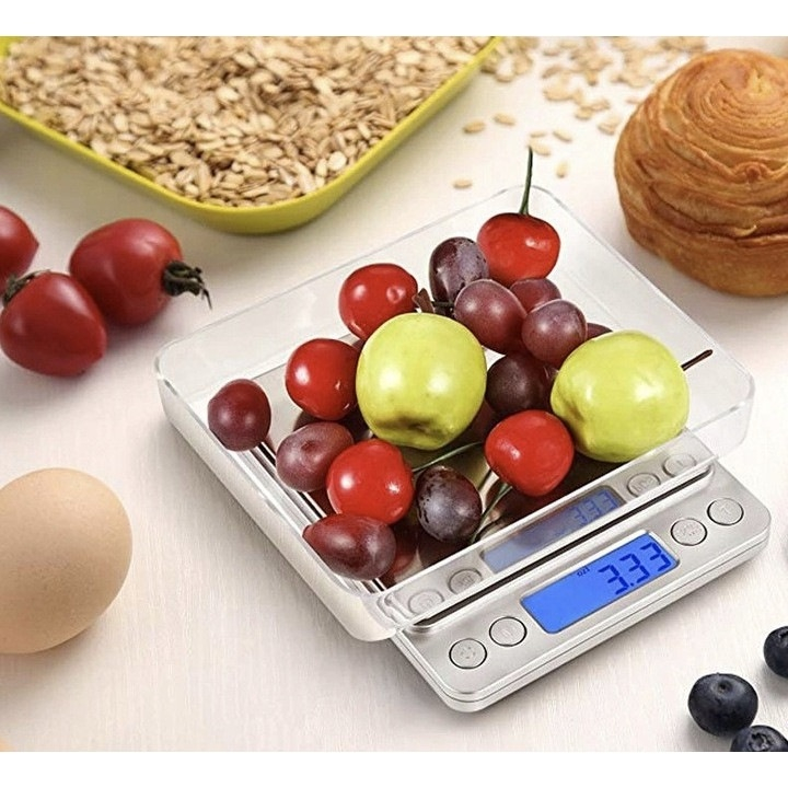 Cantar de bucatarie electronic de precizie 0.01 g, 500 g, cu functie tara, numarare, suport detasabil si oprire automata – pentru masuratori exacte si gatit profesionist [12]