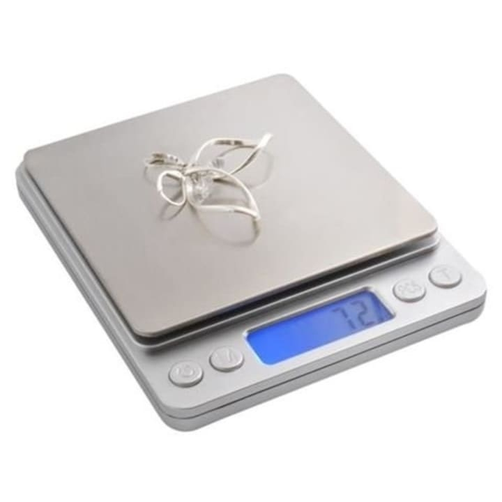 Cantar electronic de bucatarie cu inalta precizie, display LCD iluminat, functie TARA, otel inoxidabil, 2000 g, argintiu [4]