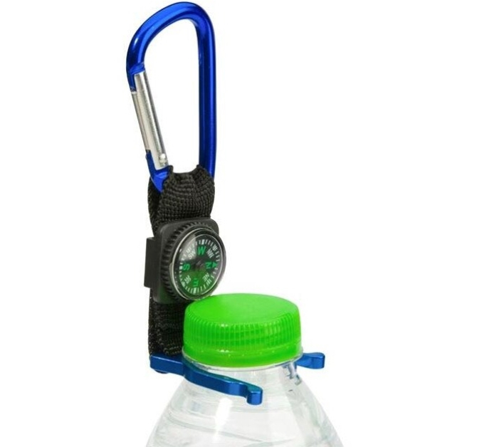 Carabina multifunctionala metalica albastra cu mini busola si suport pentru sticla, compacta pentru outdoor si EDC [2]