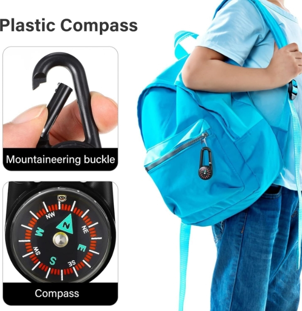 Carabina usoara cu busola integrata, multifunctionala, 6.5 cm, negru, accesoriu outdoor pentru orientare si prindere rapida [4]