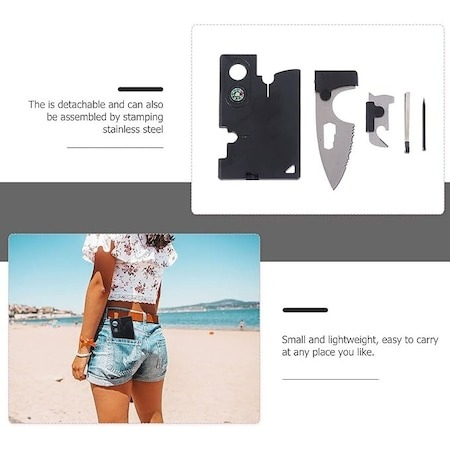 Card supravietuire multifunctional, 10 functii, otel inoxidabil, negru [5]