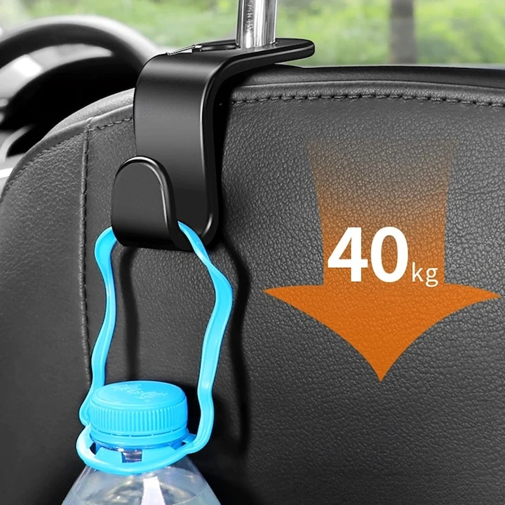 Carlig agatator tetiera scaun auto, negru, 12.7 x 6.8 cm, suport pentru geanta, cumparaturi, rucsac si umbrela, organizare eficienta interior auto [10]