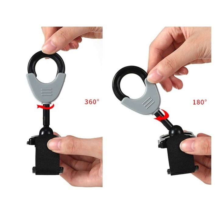 Carlig carucior din plastic cu velcro, rotativ 360°, suport genti si sacose, sarcina maxima 2 kg, gri-negru, 1 buc [5]