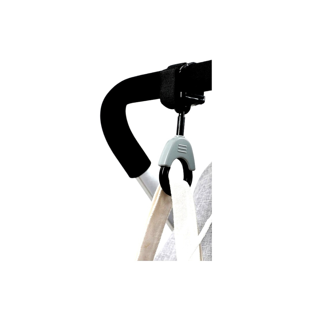 Carlig carucior din plastic cu velcro, rotativ 360°, suport genti si sacose, sarcina maxima 2 kg, gri-negru, 1 buc [2]