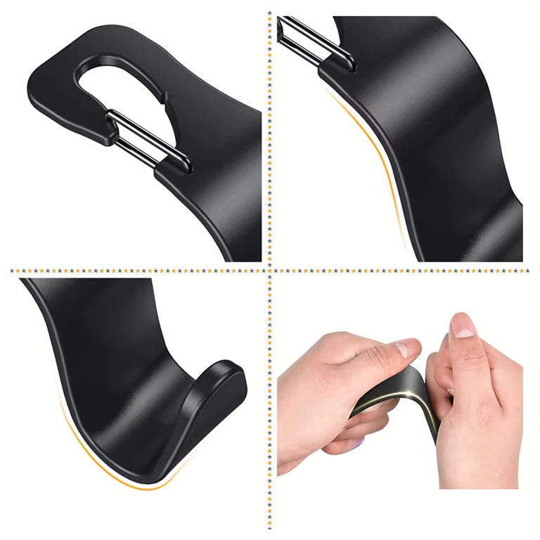 Carlige pentru tetiera auto, set 4 bucati, organizator universal pentru scaun, suport pentru genti si pungi, capacitate 40 kg, ABS, negru [10]