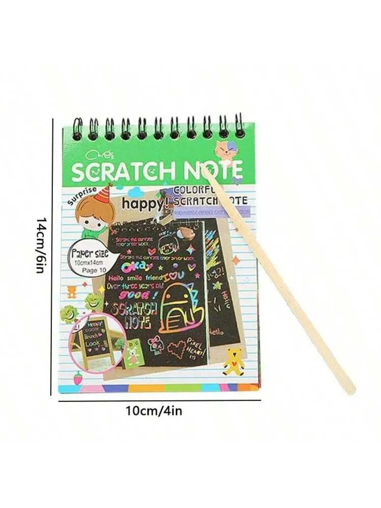 Carnetel creativ verde 14.2 x 9.8 cm, Scratch, 12 planse razuibile, efect curcubeu, creion,  desen, joaca si activitati educative [3]