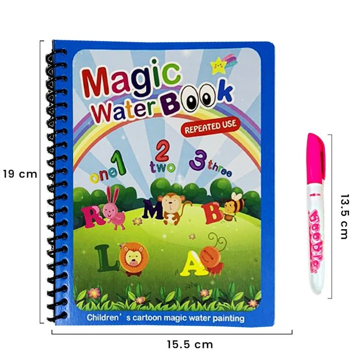 Carte de colorat multicolor cu apa, 8 pagini reutilizabile, alfabet si cifre, pix reincarcabil, joc educativ copii 3 ani+, activitate creativa Magic Book [5]
