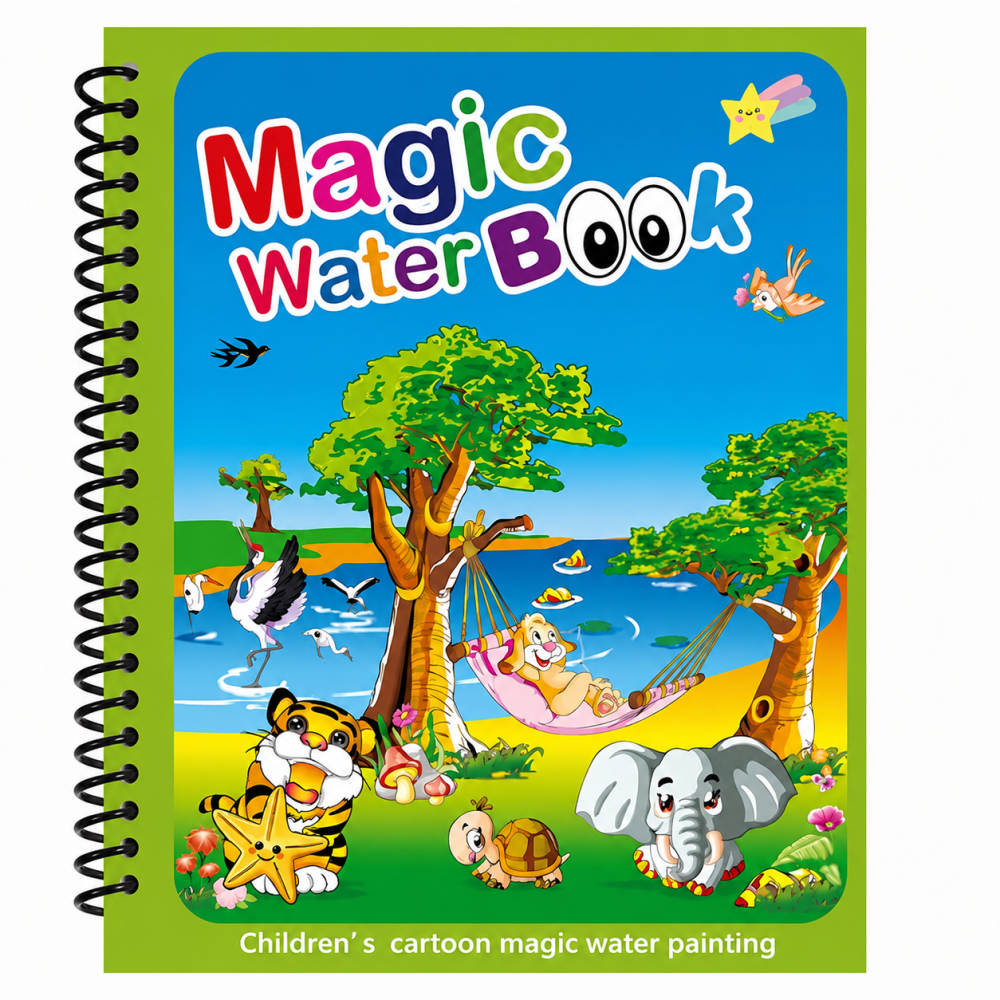Carte reutilizabila de colorat, model animale, 8 pagini, 19 x 15.5 cm, marker cu apa inclus, caiet educativ cu spirala pentru copii 3+ ani [3]
