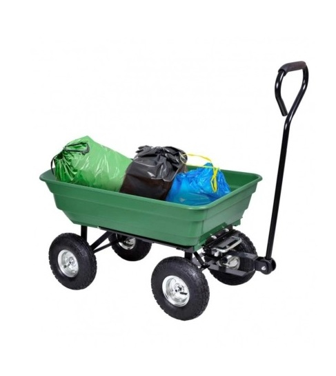 Carucior basculabil de curte,gradina,cadru metalic si cuva din material rezistent,sarcina maxima 250 kg - Verde [9]