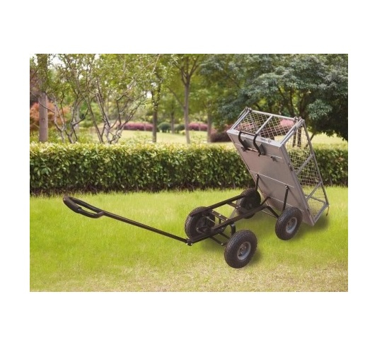 Carucior basculabil de curte,gradina,cadru metalic,roti pneumatice,sarcina maxima 200 kg - Gri [5]