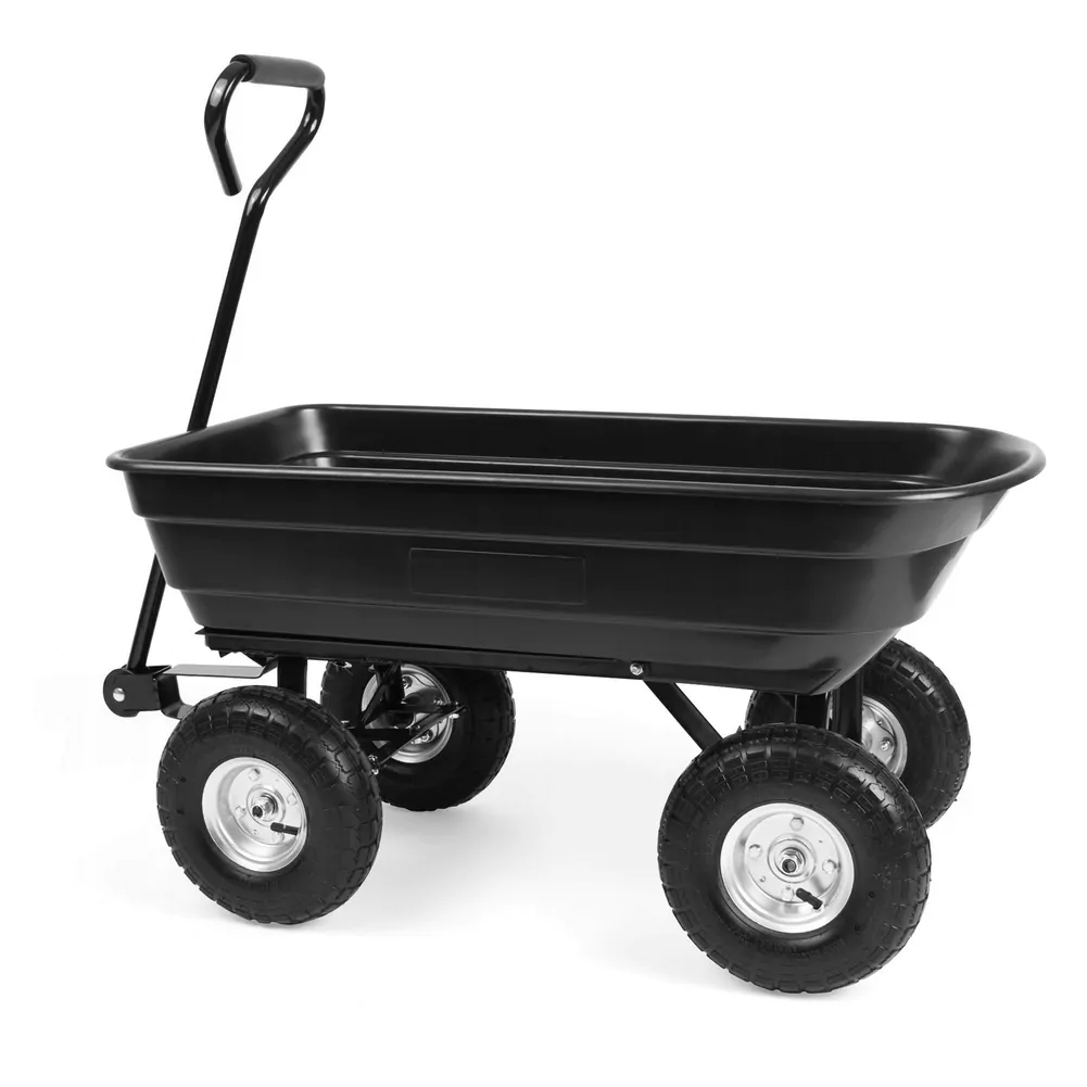 Carucior negru 110 cm cu bena 80 l, capacitate 300 kg, 4 roti gonflabile cu rulmenti [6]