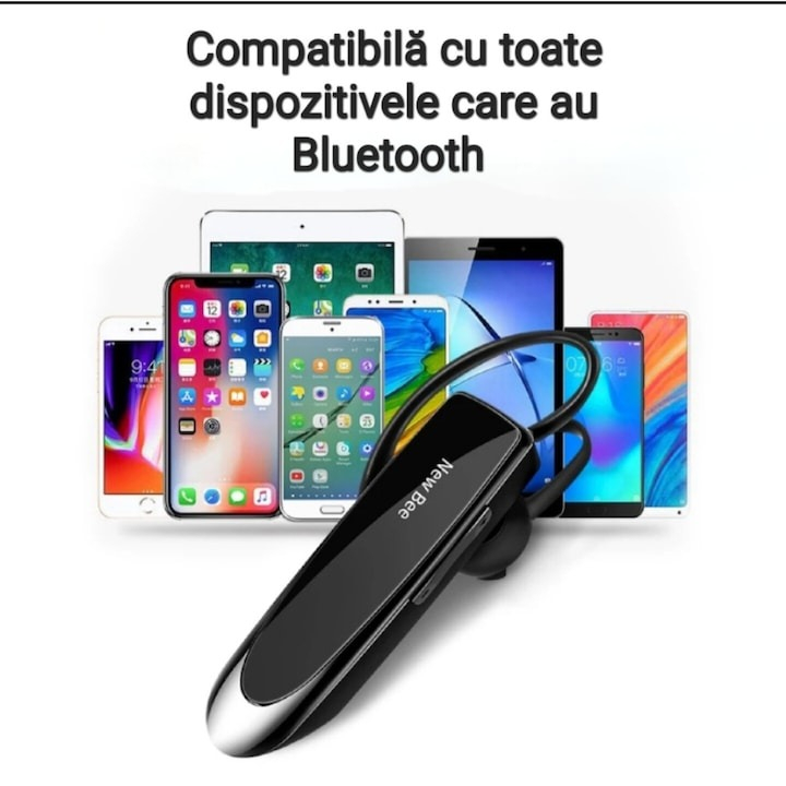 Casca Bluetooth 5.0 New Bee, wireless, autonomie 20 ore, husa transport si protectie inclusa [5]