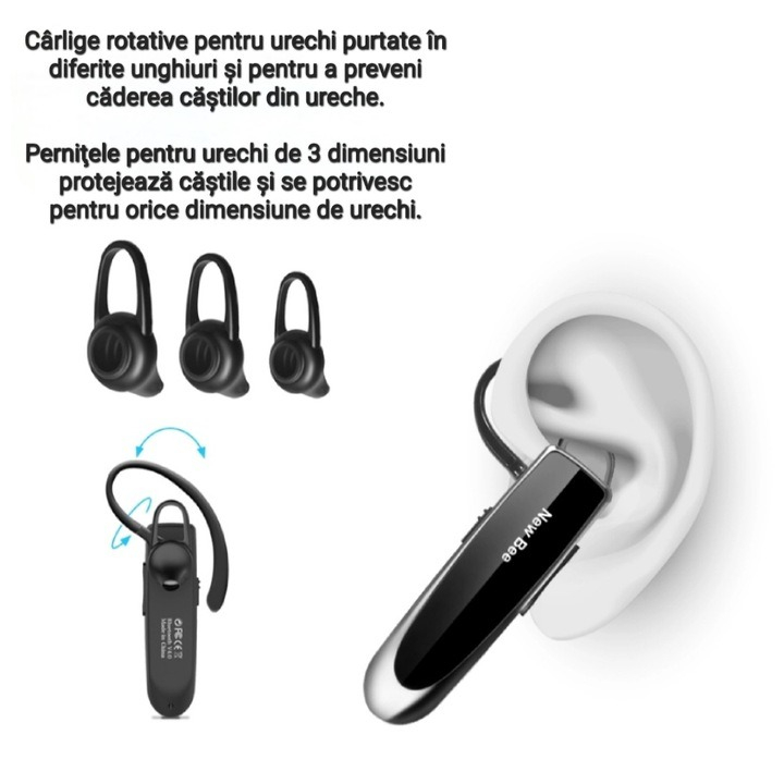 Casca Bluetooth 5.0 New Bee, wireless, autonomie 20 ore, husa transport si protectie inclusa [7]