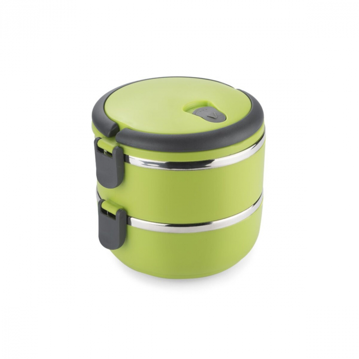 Caserola termoizolanta pentru pranz, 2 niveluri, plastic si otel inoxidabil, 1.4 litri - Verde [5]