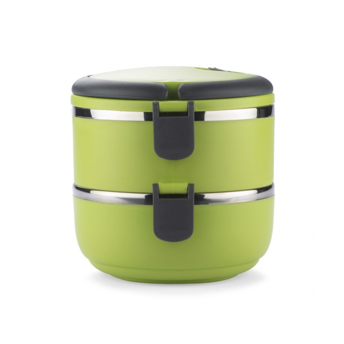 Caserola termoizolanta pentru pranz, 2 niveluri, plastic si otel inoxidabil, 1.4 litri - Verde [3]
