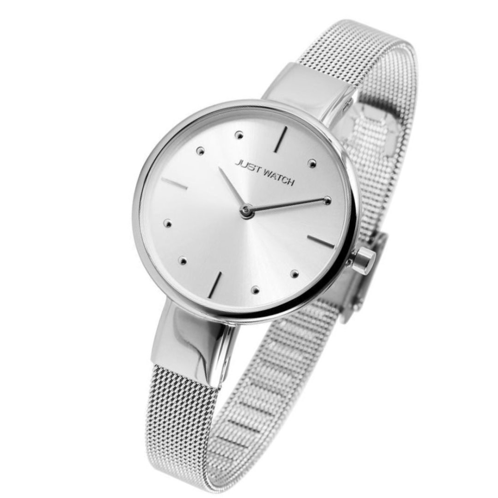 Ceas dama, argintiu 21,5 cm cu bratara mesh din otel inoxidabil 10 mm, carcasa subtire 32 mm, quartz japonez VJ20, sticla minerala, 3 bar [3]