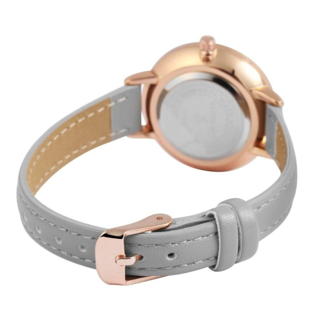 Ceas dama, gri 22 cm cu curea din imitatie de piele 12 mm, carcasa rotunda 32 mm, cadran alb, quartz japonez PC21 [4]