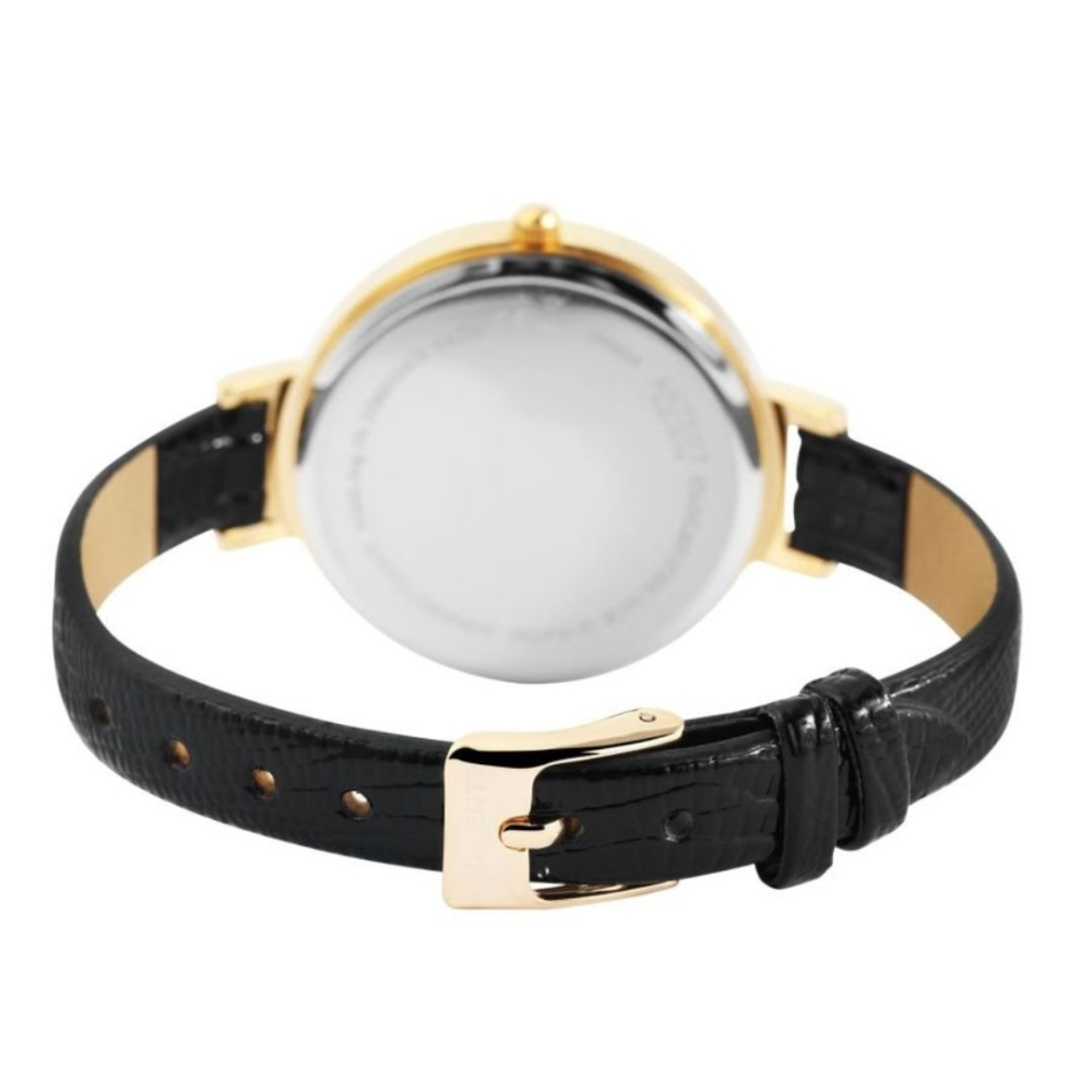 Ceas dama, negru 22 cm cu curea din imitatie de piele 10 mm, carcasa aurie 36 mm, cadran auriu, mecanism quartz PC21, placare IP, 3 bar [3]