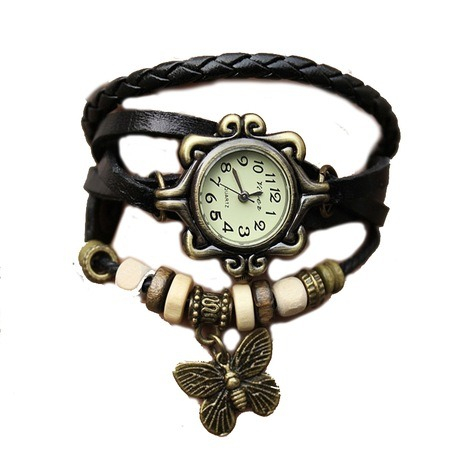 Ceas dama Retro,mecanism Quartz,curea din piele ecologica - Negru [2]