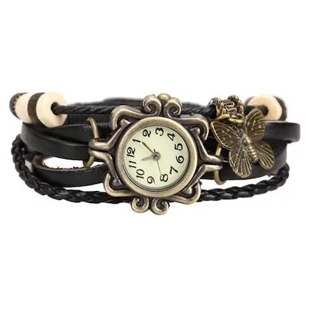 Ceas dama Retro,mecanism Quartz,curea din piele ecologica - Negru [3]