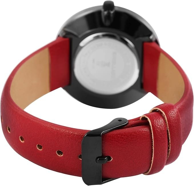 Ceas de dama negru 21,5 cm, cadran 39 mm, curea din piele ecologica, mecanism quartz japonez, analogic, sticla minerala, catarama cu stift [4]
