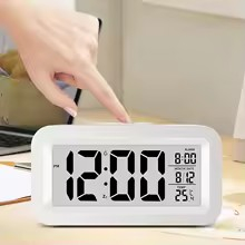 Ceas digital de masa cu alarma, afisaj 12/24h, functie de temperatura si data, senzor de lumina automat, alb – design modern si functional [2]