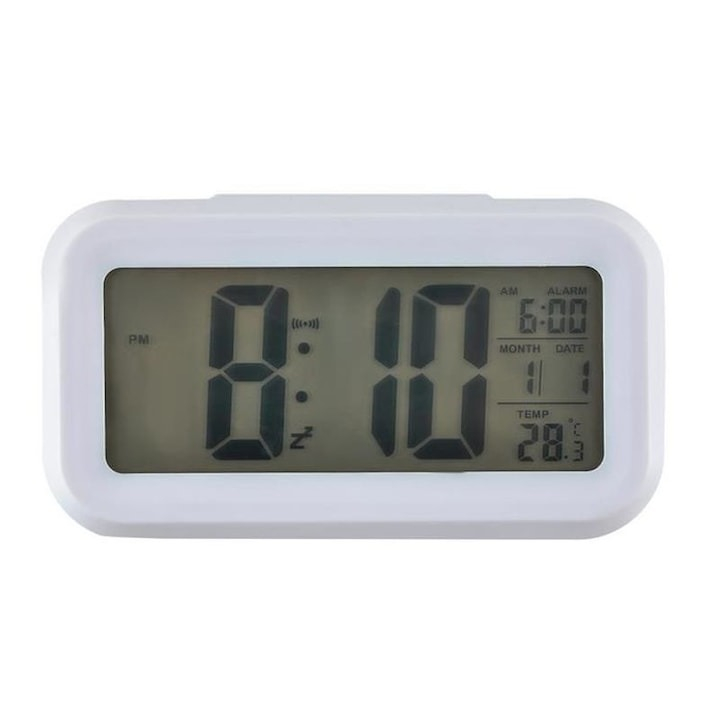 Ceas electronic cu afisare LED, alarma si termometru - Alb [3]