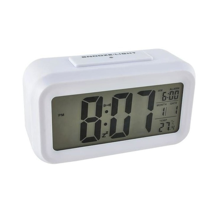 Ceas electronic cu afisare LED, alarma si termometru - Alb [4]