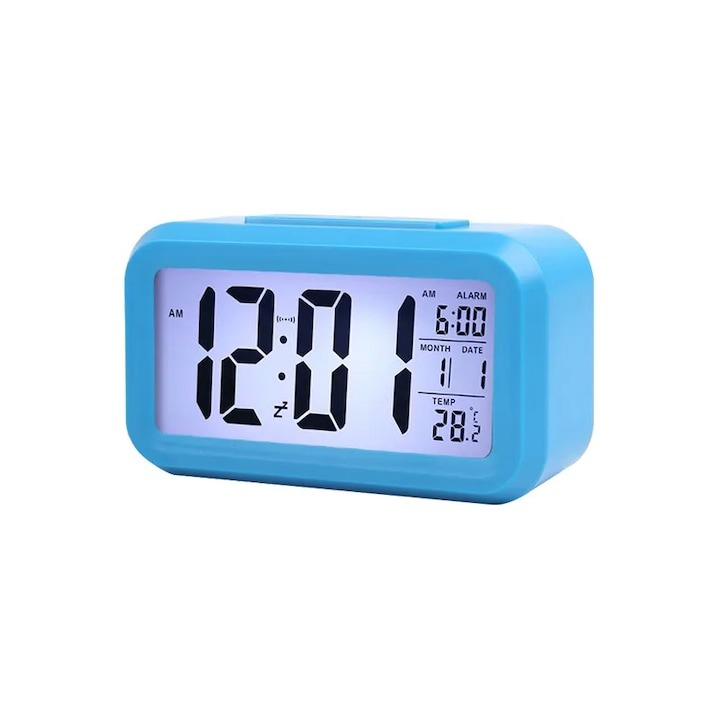 Ceas electronic cu afisare LED, alarma si termometru, albastru [2]